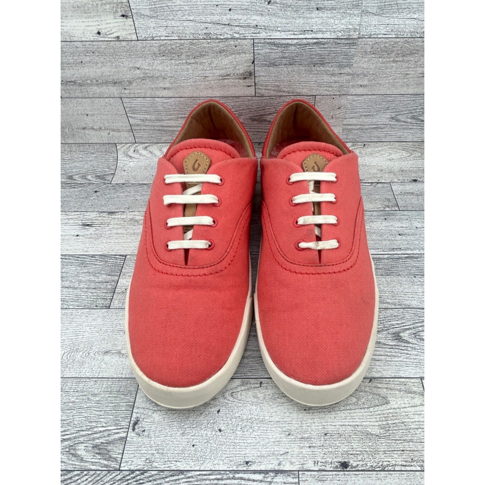 OluKai Kohu Women Sz 9 Coral Red Textile Slip On Sneakers Drop-In Heel